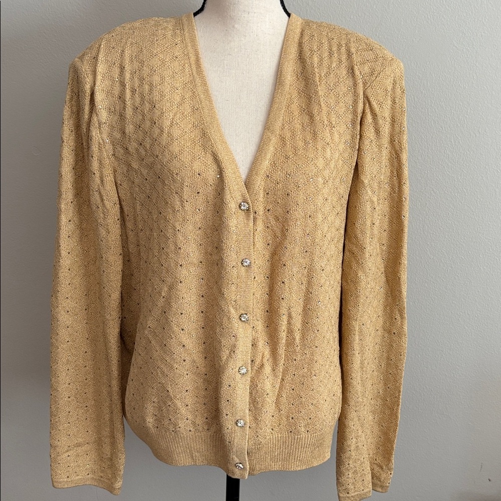 St. John Evening Gold Cardigan with crystals, size 16